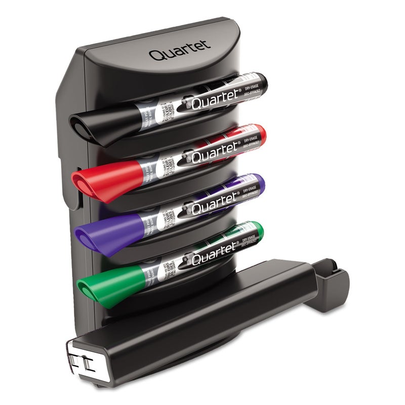 Quartet Prestige 2 Connects Marker Caddy, Includes 4 Chisel Tip EnduraGlide Dry-Erase Markers and 1 Eraser, Whiteboard Accessories, Black (85377) - Image 3